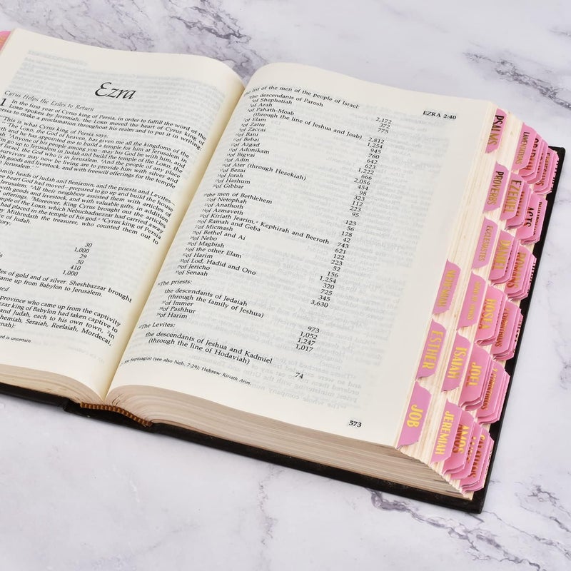 Cualfec Bible Index Tabs New & Old Testament Tabs Matte Laminated Floral Design, Bible Journaling Supplies - 122 Pcs (Pink- Gold Foil) - Image 5